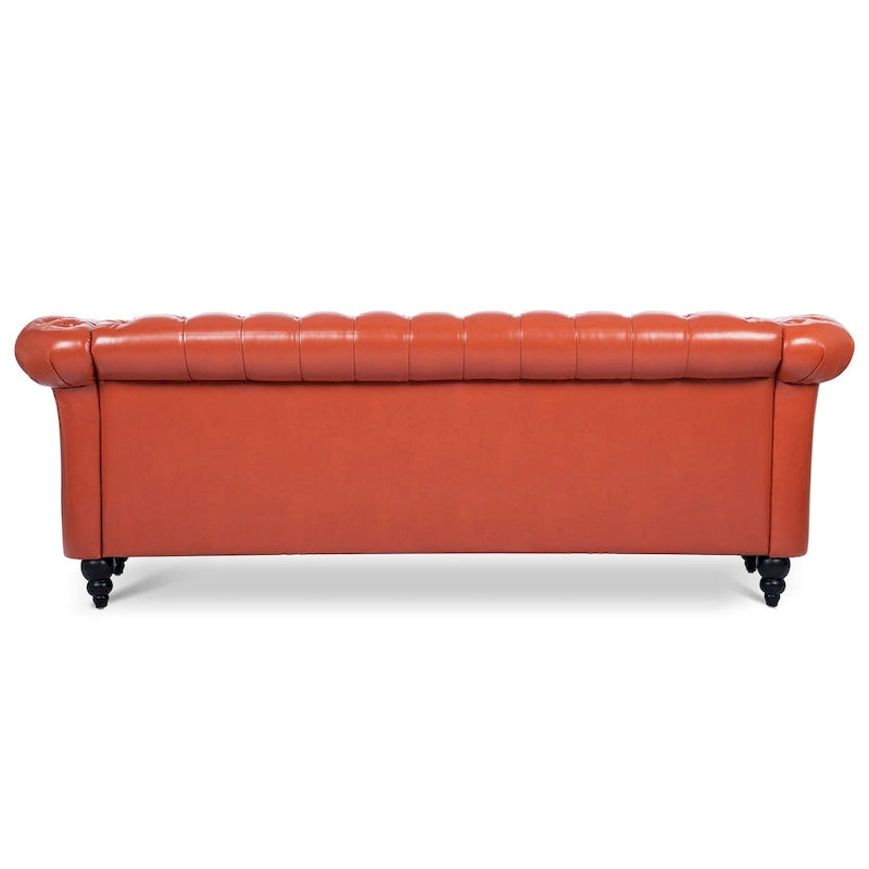 Élégant et classique canapé Chesterfield trois places de 84,65 po en cuir PU avec accoudoirs roulés - Pieds robustes en bouleau, revêtement doux