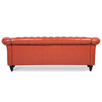 Élégant et classique canapé Chesterfield trois places de 84,65 po en cuir PU avec accoudoirs roulés - Pieds robustes en bouleau, revêtement doux
