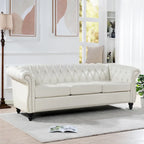 Élégant et classique canapé Chesterfield trois places de 84,65 po en cuir PU avec accoudoirs roulés - Pieds robustes en bouleau, revêtement doux