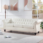 Élégant et classique canapé Chesterfield trois places de 84,65 po en cuir PU avec accoudoirs roulés - Pieds robustes en bouleau, revêtement doux