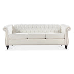Élégant et classique canapé Chesterfield trois places de 84,65 po en cuir PU avec accoudoirs roulés - Pieds robustes en bouleau, revêtement doux