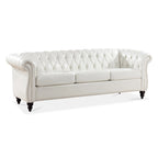 Élégant et classique canapé Chesterfield trois places de 84,65 po en cuir PU avec accoudoirs roulés - Pieds robustes en bouleau, revêtement doux