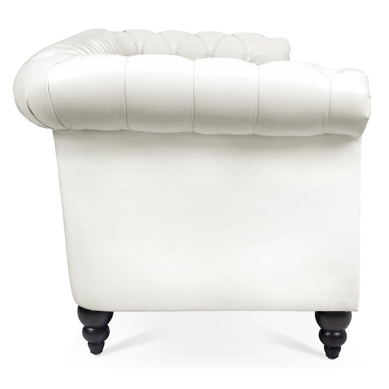 Élégant et classique canapé Chesterfield trois places de 84,65 po en cuir PU avec accoudoirs roulés - Pieds robustes en bouleau, revêtement doux