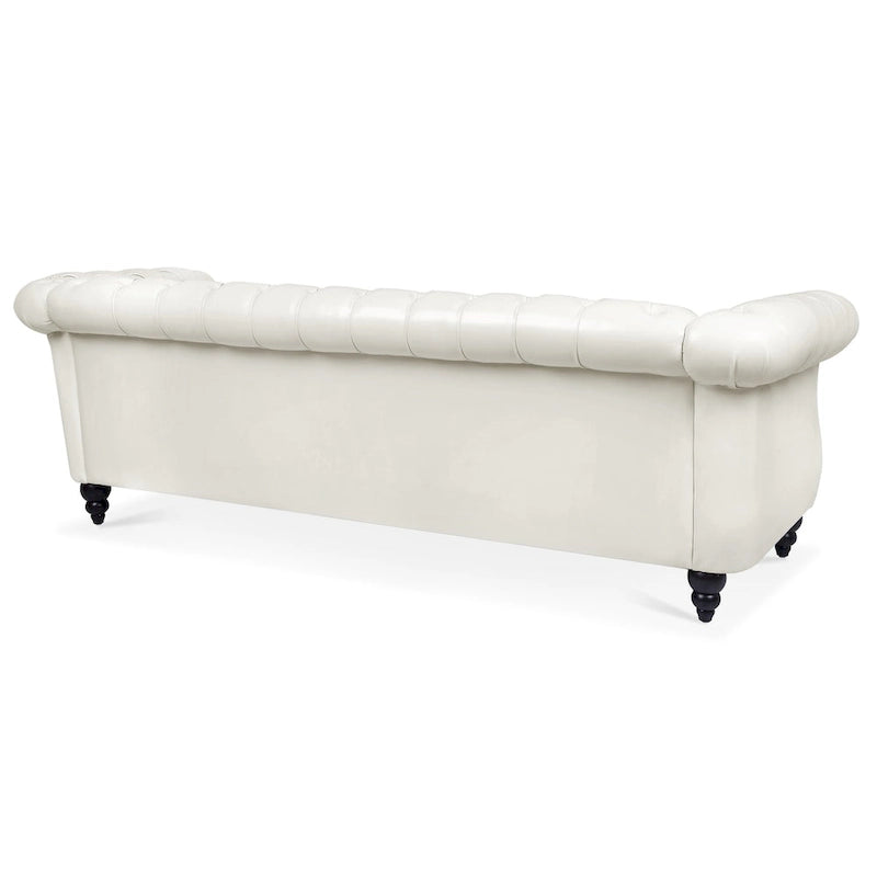 Élégant et classique canapé Chesterfield trois places de 84,65 po en cuir PU avec accoudoirs roulés - Pieds robustes en bouleau, revêtement doux