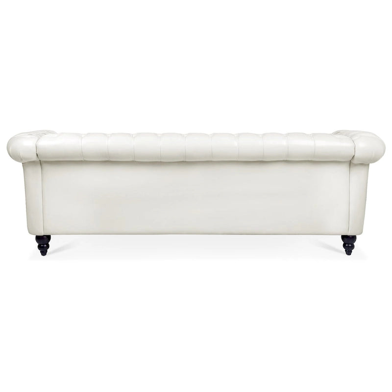 Élégant et classique canapé Chesterfield trois places de 84,65 po en cuir PU avec accoudoirs roulés - Pieds robustes en bouleau, revêtement doux