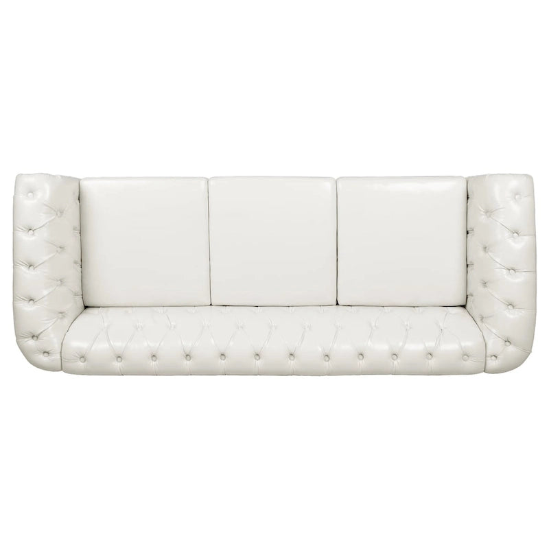 Élégant et classique canapé Chesterfield trois places de 84,65 po en cuir PU avec accoudoirs roulés - Pieds robustes en bouleau, revêtement doux