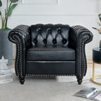 Élégant et classique canapé Chesterfield trois places de 84,65 po en cuir PU avec accoudoirs roulés - Pieds robustes en bouleau, revêtement doux