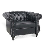 Élégant et classique canapé Chesterfield trois places de 84,65 po en cuir PU avec accoudoirs roulés - Pieds robustes en bouleau, revêtement doux