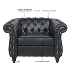 Élégant et classique canapé Chesterfield trois places de 84,65 po en cuir PU avec accoudoirs roulés - Pieds robustes en bouleau, revêtement doux