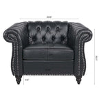 Élégant et classique canapé Chesterfield trois places de 84,65 po en cuir PU avec accoudoirs roulés - Pieds robustes en bouleau, revêtement doux