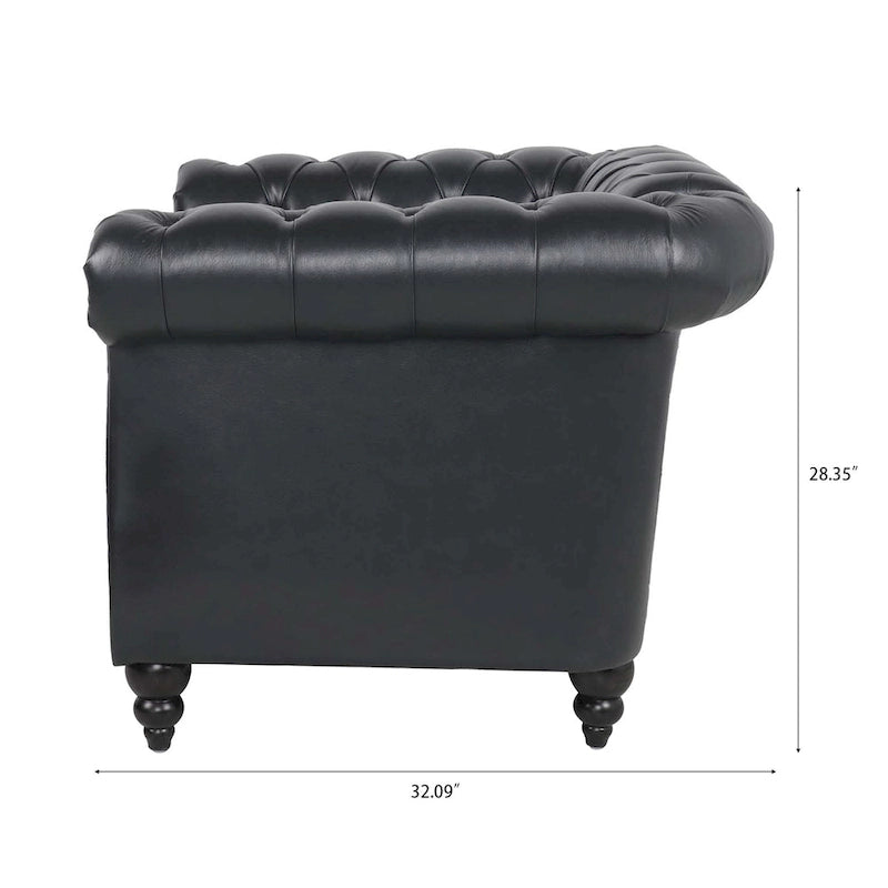 Élégant et classique canapé Chesterfield trois places de 84,65 po en cuir PU avec accoudoirs roulés - Pieds robustes en bouleau, revêtement doux