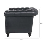 Élégant et classique canapé Chesterfield trois places de 84,65 po en cuir PU avec accoudoirs roulés - Pieds robustes en bouleau, revêtement doux