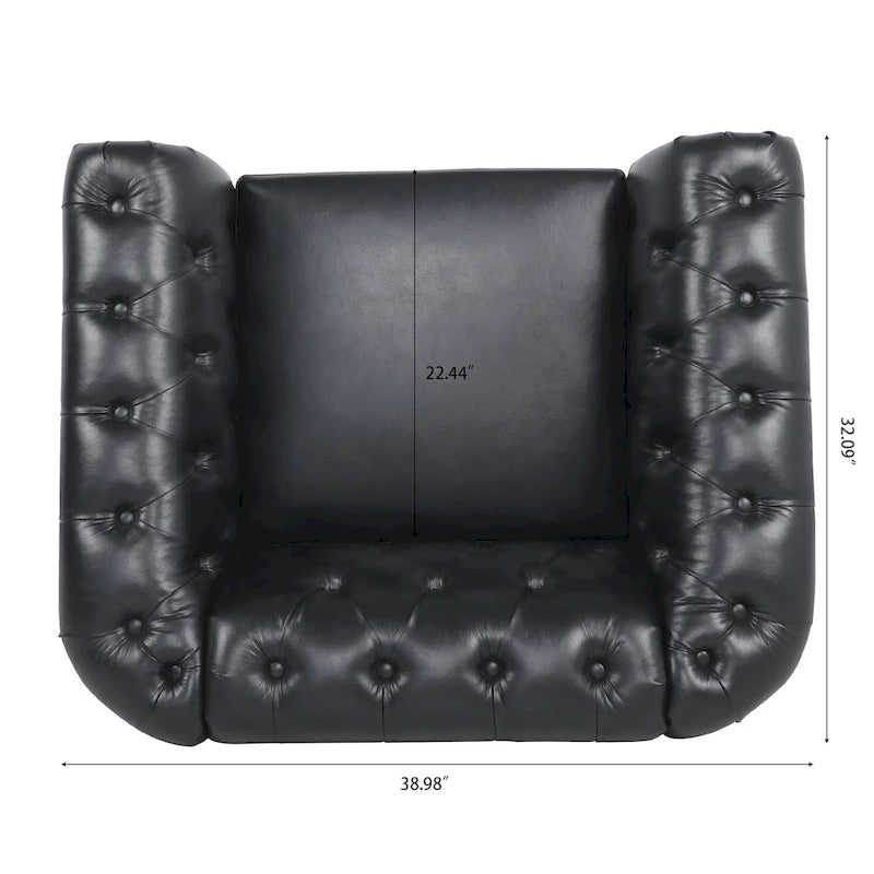 Élégant et classique canapé Chesterfield trois places de 84,65 po en cuir PU avec accoudoirs roulés - Pieds robustes en bouleau, revêtement doux