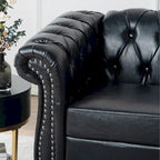 Élégant et classique canapé Chesterfield trois places de 84,65 po en cuir PU avec accoudoirs roulés - Pieds robustes en bouleau, revêtement doux