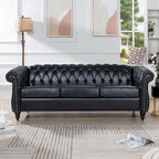 Élégant et classique canapé Chesterfield trois places de 84,65 po en cuir PU avec accoudoirs roulés - Pieds robustes en bouleau, revêtement doux