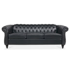 Élégant et classique canapé Chesterfield trois places de 84,65 po en cuir PU avec accoudoirs roulés - Pieds robustes en bouleau, revêtement doux