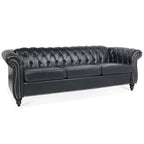 Élégant et classique canapé Chesterfield trois places de 84,65 po en cuir PU avec accoudoirs roulés - Pieds robustes en bouleau, revêtement doux