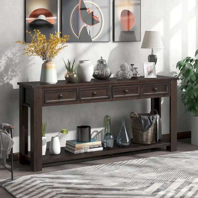 Console/Table de canapé avec tiroirs de rangement et étagère inférieure