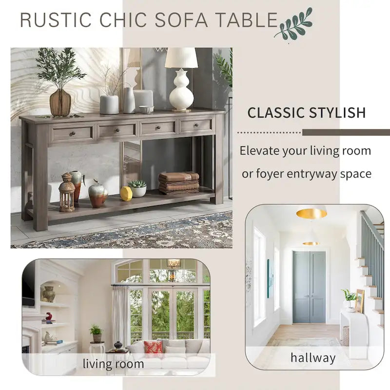 Console/Table de canapé avec tiroirs de rangement et étagère inférieure