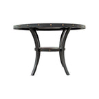 Table de salle à manger de 48 pouces, plateau rond avec garniture cloutée et étagère, bois noir