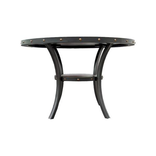 Table de salle à manger de 48 pouces, plateau rond avec garniture cloutée et étagère, bois noir