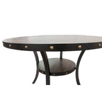 Table de salle à manger de 48 pouces, plateau rond avec garniture cloutée et étagère, bois noir