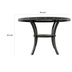 Table de salle à manger de 48 pouces, plateau rond avec garniture cloutée et étagère, bois noir