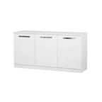 Bahut à trois portes au fini grain de bois blanc, meuble de rangement contemporain