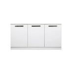 Bahut à trois portes au fini grain de bois blanc, meuble de rangement contemporain