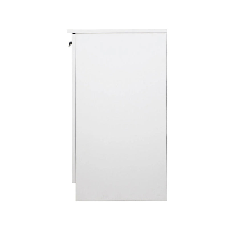 Bahut à trois portes au fini grain de bois blanc, meuble de rangement contemporain