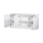 Bahut à trois portes au fini grain de bois blanc, meuble de rangement contemporain
