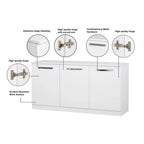 Bahut à trois portes au fini grain de bois blanc, meuble de rangement contemporain