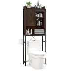 Meuble de rangement de salle de bain au-dessus des toilettes avec porte coulissante de style grange